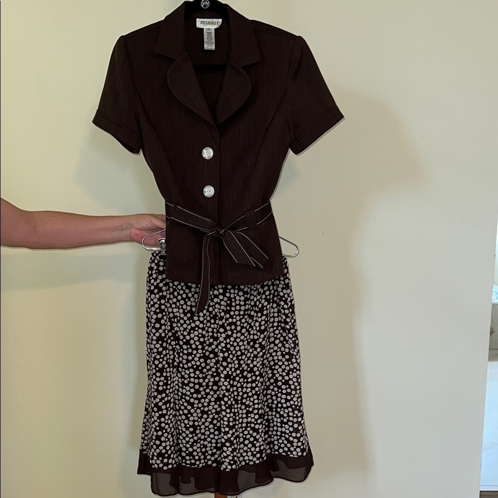 Studio I Chocolate Blouse with Skirt Set